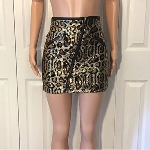 Pants Store Womens Sequin Leopard Print Zipper Short Mini Skirt Size Small